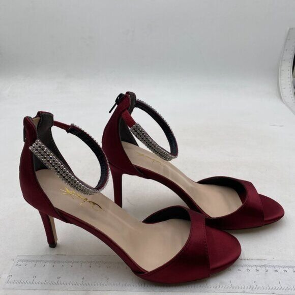 XYD Women Crystal Chain Strap Sandals Pointy Open Toe Stiletto Heels Red Shoes - Picture 3 of 7